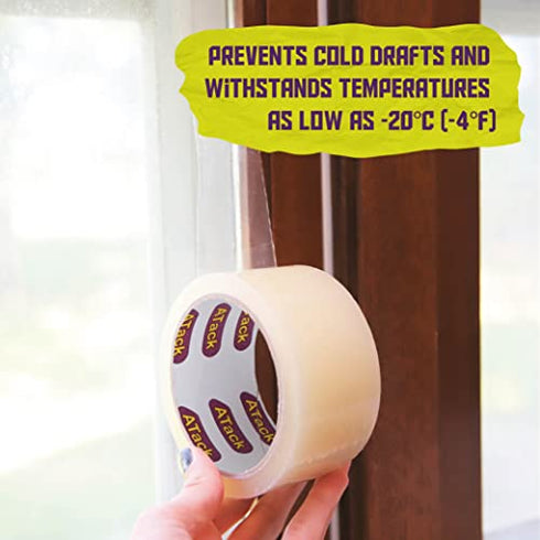 ATack Transparent Window Weather Sealing Tape, 2-Inch x 30 Yards, Clear Window Draft Isolation Sealing Film Tape- No Residue, Surface-Safe, Wood-Safe, Removes Cleanly