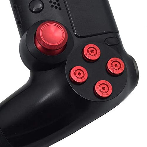TOMSIN Metal Buttons for PS4 Controller, Aluminum Metal Thumbsticks Analog Grip & Bullet Buttons & D-pad (Red)