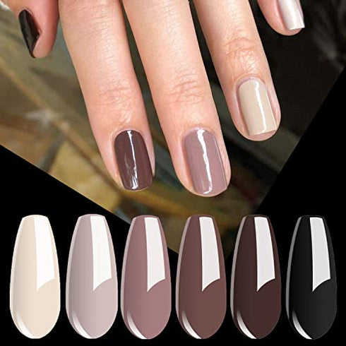 Vishine Nude Brown Collection Gel Nail Polish Set - 6 Colors Gel Polish Set Kit UV LED Soak Off Gel Polish 0.27 OZ 8ML