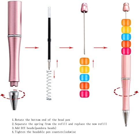 PASISIBICK Plastic Beadable Pens, Assorted Bead Pens for DIY PPL Gift with Shaft Black Ink, 10 Pieces