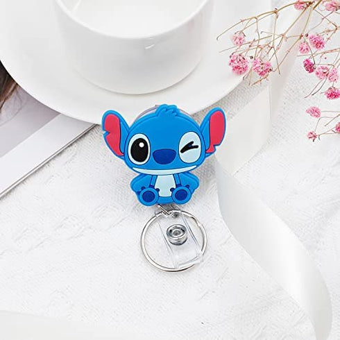 Cartoon Stitch Badge Reel Retractable ID Card Badge Holder with Alligator Clip Name Badge for Student Nurse Employee Coworker (BRL Stitch)