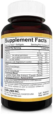 CGM-Labs Vision Care, Lutein 40mg, Zeaxanthin, Vitamin A, Bilberry Extract, 90 Softgel