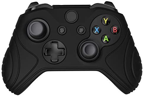 PlayVital Samurai Edition Black Anti-Slip Controller Grip Silicone Skin for Xbox One X/S Controller, Ergonomic Soft Rubber Protective Case Cover for Xbox One S/X Controller with Black Thumb Stick Caps