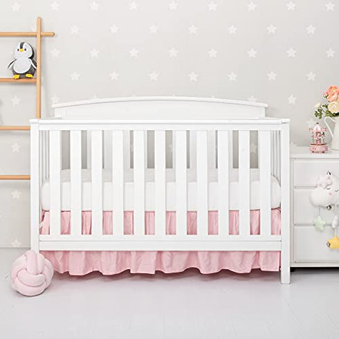 TILLYOU Crib Bed Skirt Dust Ruffle, 100% Natural Cotton, Nursery Crib Bedding Accessory Toddler Bedskirt for Baby Boys Girls, 14" Drop, Light Pink