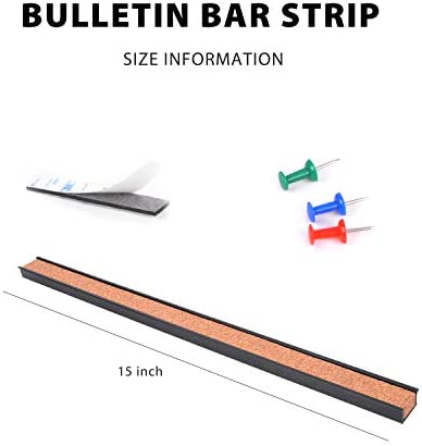 Corksidol Bulletin Bar Strip, Cork Board, 15" x 1", Classroom, Office, Cubicle, Aluminum Frame (Black)