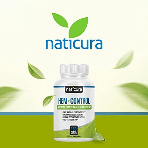 Naticura: Hem-Control Natural Hemorrhoid Supplement - Vegan Herbal Supplement with Psyllium Husks, Witch Hazel, and Ginger Root - 90 Count - Inflammation-Fighting Digestive Support
