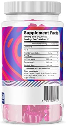 Vigilant Lifestyles Organic Strawberry Seamoss Gummies - with Burdock & Bladderwrack for - Thyroid - Healthy Skin - Gut - Vitamin C - Collagen - Joint - Keto-Detox & Immune System - 60 Count
