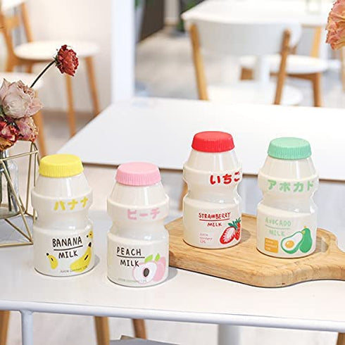 SLSNATFOUND Plastic Water Bottle Tour Drinking Bottle Yakult Shape Cute Kawaii Milk Carton Shaker Bottle for Kids/Girl/Adult Glass(480ml) (Peach)