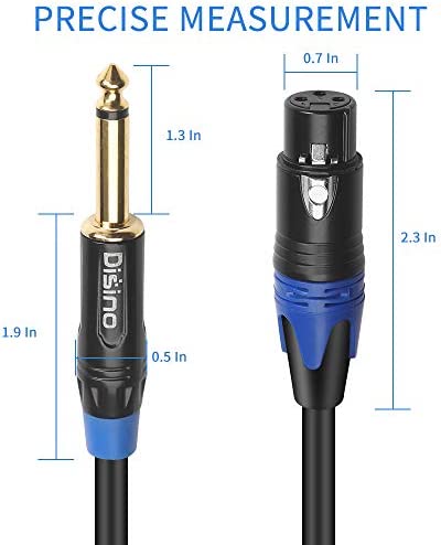 Disino Female XLR to 1/4 Inch (6.35mm) TS Mono Jack Microphone Cable, Unbalanced 3 Pin XLR Female to Quarter inch TS Plug Mic Cord for Dynamic Microphone - 6.6 Feet/2 Meters