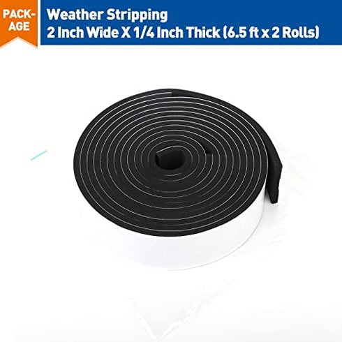 MAGZO Wide Door Weather Stripping 2 Inches W X 1/4 Inch T, Adhesive Foam Insulation Tape for Air Conditioner, Total Length 13 Feet (6.5 Feet x 2 Rolls)