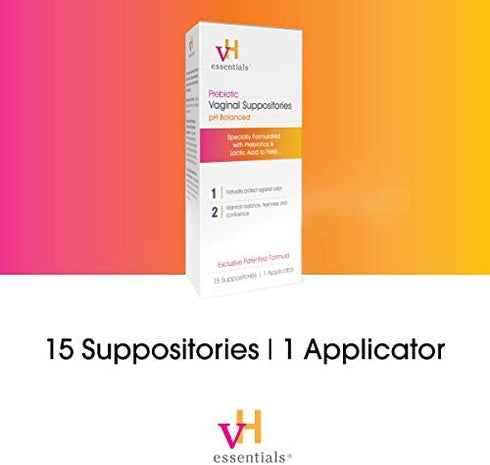 vH essentials Prebiotic PH Balanced Vaginal SuppositoriesBox, Original Version, 15 Count