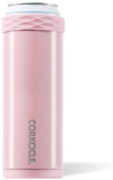 Corkcicle Slim Can Cooler, Stainless Steel, Perfect for Michelob Ultra, White Claw, Truly & Redbull, Gloss Rose Quartz, Holds 12 oz Cans