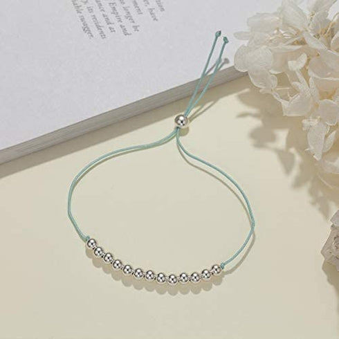 Happy 13 Year Old Gifts for Girls - Sterling Silver Bead Bracelet for 13th Birthday Gift, Adjustable Jewelry 7" - 9" Cord