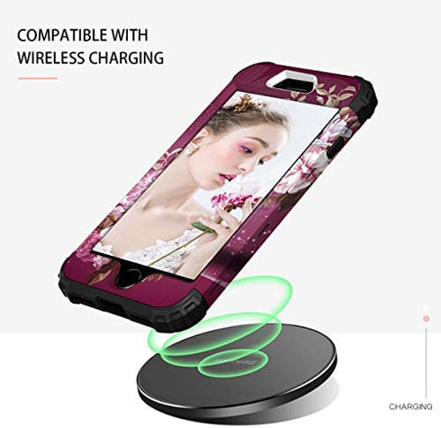 Hocase iPhone SE 2022 Case, Heavy Duty Shockproof Protection Hard Plastic+Silicone Rubber Hybrid Protective Case for iPhone SE 3rd Generation 2022/2nd Gen 2020 (4.7") - Purple Flowers
