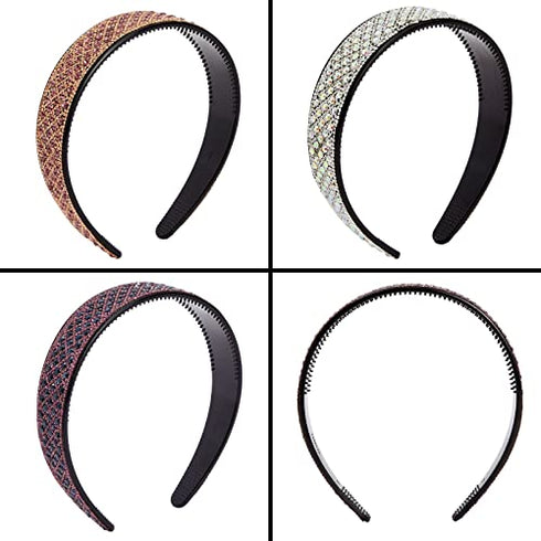 3 Pack Jeweled Rhinestone Headbands for Women and Girls, Hair Accessories (Silver, Rose Gold, Pink)