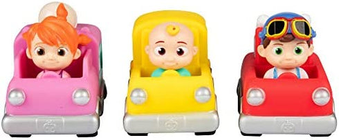 CoComelon Vehicle Toys, 3 Pack - JJ, Tomtom & YoYo with School Bus, Fire Truck & Ice Cream Truck - Officially Licensed - Gift for Toddlers and Kids Ages 2+
