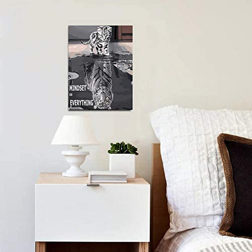 Mindset is Everything Canvas Art -Motivational Inspirational Mindset Poster Print -Modern Picture Painting Framed for Living Room Office Wall Decor- 12" x 16"