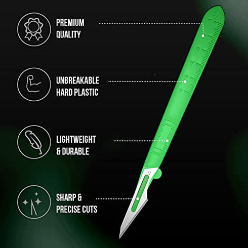 MyMed Disposable Scalpels| #11 Sharp Carbon-Steel Blades | Pack of 20 | Sterile Individual Pouches| for Dermaplaining, Podiatry, Crafts & More (#11 Green Handle)