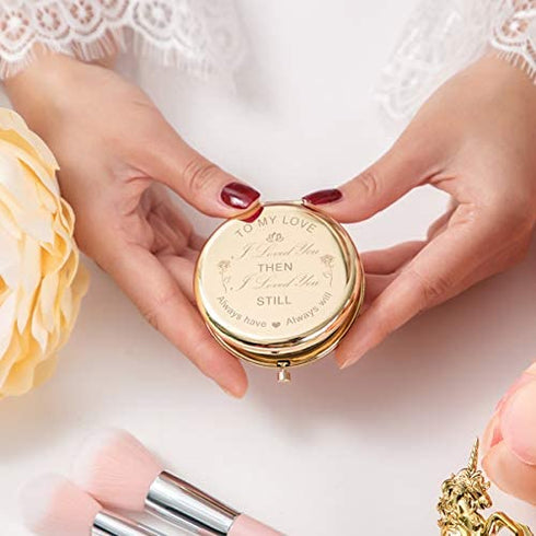 Wife Gifts from Husband,Anniversary Birthday Gifts for Wife,to My Love,I Loved You Then I Love You Still Always Have Always Will Engraved Compact Vanity Mirror,Christmas Birthday for Women(Gold)