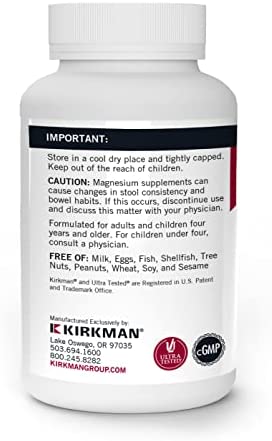 Kirkman - Magnesium Glycinate Buffered Chelate - 180 Capsules - Relaxes Nerves & Muscles - Promotes Restful Sleep - Hypoallergenic