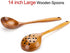 14 inch Large Wood Cooking Spoon Set of 2 Handmade Wooden Slotted Spoon with Holes & Best Wood Ladle Spoon for Cooking Long Handle Spoons Big Soup Ladles Wooden Deep Serving Spoons