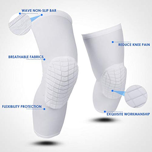 uunumi Basketball Knee Pads for Youth Adult,Crashproof Long Leg Knee Sleeve Brace Volleyball Football Cycling Wrestling Protector Gear for Kids Girls Boys Women Men (White, Small)