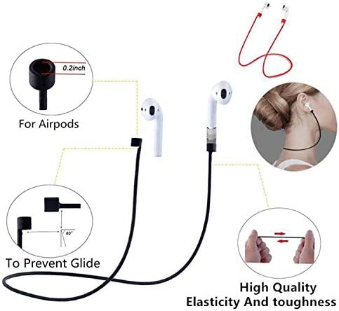 Airpods Case, Airpods Accessories Kits, 2 Packs Protective Silicone Cover Skin Apple Airpods Anti-Lost Airbag Belt,Airpods Ear Hook for Apple AirPods 2nd 1st Generation (Black+Red)