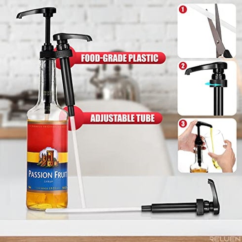 Black Pump Coffee Syrup Pumps - 4 Pcs Coffee Creamer Pump Dispenser Milk Pump for Gallon Black Cherry Juice Bottle Pumps Soda Can Pump - Ketchup Can Pump Half Gallon Pump Squirt Bottle Pump Reluen