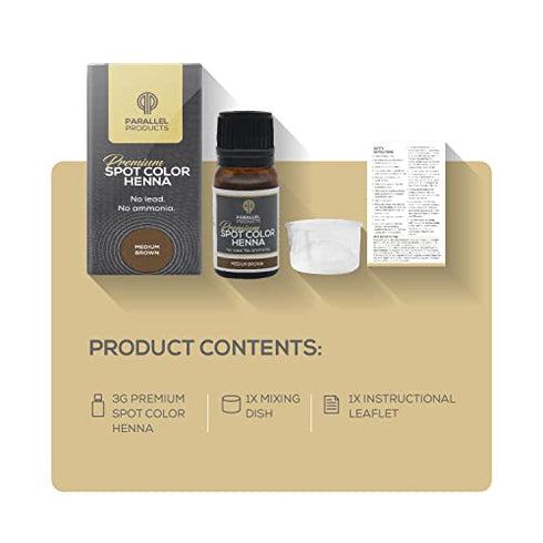 Parallel Products Spot Color Henna Kit - Henna Hair Dye - 3 grams - Tint for Professional Spot Coloring - With Mixing Dish - Covers Grey Hair - Root Touch Up (Medium Brown)