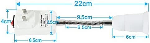 Electop E27 Socket Adapter with On/Off Switch to US Plug,Flexible Extension Lamp Bulb Holder Converter