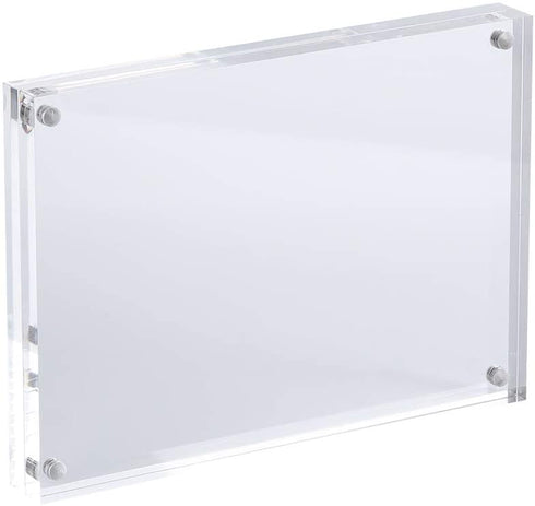 Acrylic Photo Frame 5x7 inches, Free Standing Desktop Double Sided Magnetic Picture Display, 10 + 10MM Thickness Clear Magnet Photo Frame with Microfiber Cloth, Gift Box Package