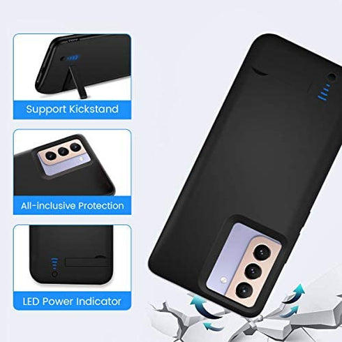 Galaxy S21 Battery Case, 4800mAh External Backup Battery Charger Case for Samsung Galaxy S21 5G,Rechargeable Extended Battery Charging Case Support Kickstand, Add 100+% Extra Juice, Black