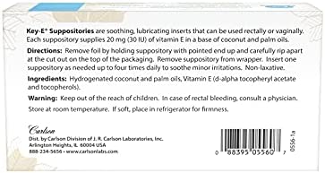 Carlson - Key-E Suppositories, 30 IU Vitamin E Suppository, Lubricates Dry Areas, Treatment for Women and Men, Vaginal & Rectal, 48 Count