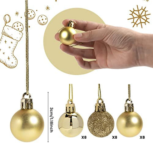 GOOTRADES Set of 24 Mini Shatterproof Christmas Balls Tree Ornaments Party Decoration, 3cm/1.18'' (Gold)