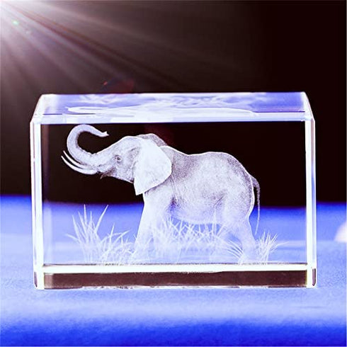 Elephant GIFTS/3d Laser Etched Crystal Art of Elephant Figurines Crystal Glass Cube Engraving for Home Decoration Birthday, Elephant Gifts for Women Girl Children Men (303040mm)