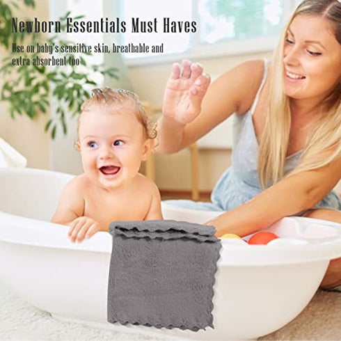 Cute Castle Ultra-Soft Baby Washcloths, 16 Pack - 9" by 9", Gentle on Sensitive Skin for Face and Body, Plush, Super Absorbent Wash Clothes for Girls and Boys, Grey