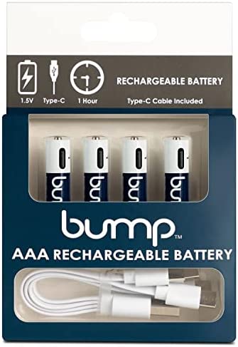BUMP AAA Rechargeable Batteries - 4 Pack - Lithium Polymer, High Output, Fast & Long Lasting USB-C Charge, Use w/Remote Control, Battery Operated Toys, Keyboard, Wireless Mice, Charger Cable Included