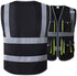 JKSafety 10 Pockets High Visibility Zipper Front Black Safety Vest with High Reflective Strips Meets ANSI/ISEA Standards (Medium, 88-Black)
