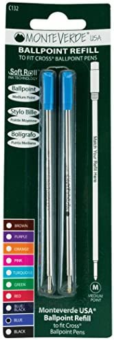 Monteverde Ballpoint Refill to Fit Cross Ballpoint Pens, Medium Point, Soft Roll, Blue, 2 per Pack (C132BU)