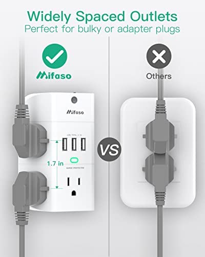 Outlet Extender with Night Light, 5-Outlet Surge Protector with 3 USB Charging Ports, 1800J Power Strip Multi Plug Outlets Wall Adapter Expander with Spaced Outlets for Home, School, Office