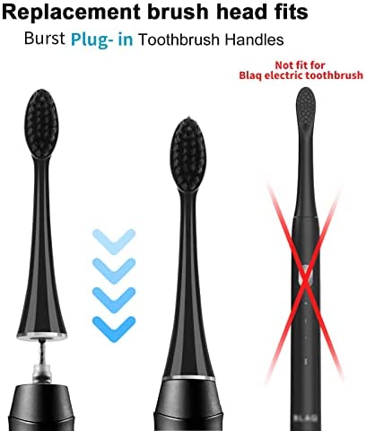 Replacement Toothbrush Heads for Burst Electric Toothbrush Adults with Dust Cover Caps, Soft Charcoal Bristles for Deep Cleaning, Plaque Removal and Whiting Teeth, 5 Counts, Black