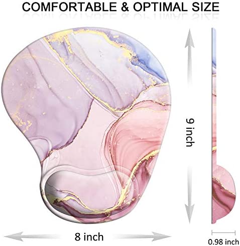Ergonomic Mouse Pad with Gel Wrist Rest Support, HOMKUMY Cute Mouse Pads with Non-Slip Rubber Base Wrist Rest Pad for Home, Office & Travel Easy Typing & Pain Relief, Pink Marble Mousepad