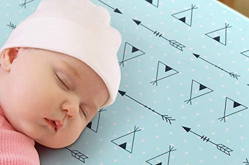 Stretchy Pack n Play Playard Sheets BROLEX 2 Pack Portable Mini Crib Sheets,Convertible Playard Mattress Cover for Baby Boys Gilrs,Ultra Soft Jersey Knit,Arrow & Owl