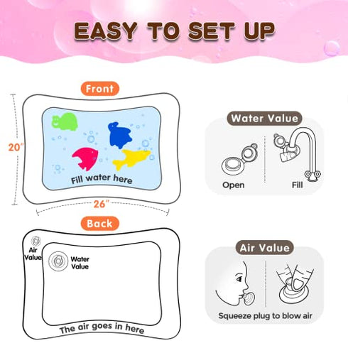 Hitituto Inflatable Tummy Time Mat Premium Baby Water Play Mat Fun Activity Center for Baby's Stimulation Growth and Sensory Development Ideal Infants Toddlers Baby Girls Toys for 3 6 9 12 24 Months