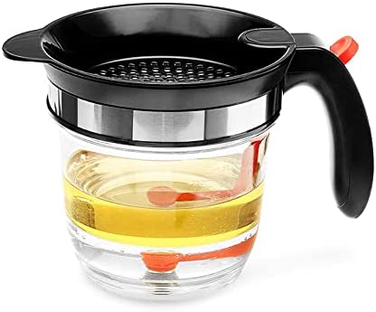 4-Cup Gravy Fat Separator With Bottom Release - Healthier Gravy, Soup, Stock And Oil Separator With Strainer 1L Grease Separator Cup Fat Skimmer For Cooking