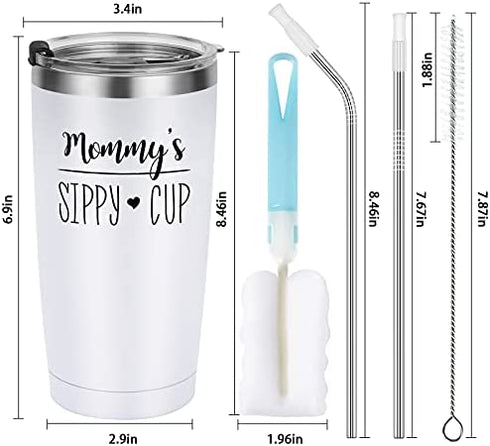 Daddy’s and Mommy’s Sippy Cup Travel Tumbler Set, Father’s Day Christmas Gifts for New Parents Dad Mom Papa Mama Anniversary, Insulated Stainless Steel Travel Tumbler with Straw(20oz, Black and White)