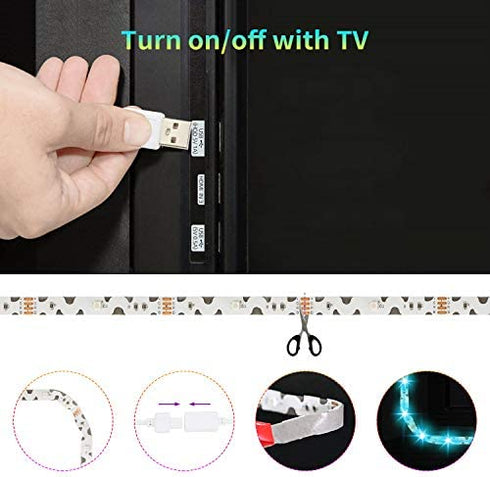 Hiromeco Bluetooth TV LED Backlight, Sync to Music and 16 Million Color Changing Lighting with APP Control, 18FT USB Strip Lights Kit for 70-82 Inch TV, Mirror, PC. USB Powered.