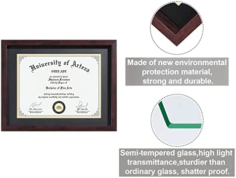 CORE ART 11x14 Diploma Frame Display Certificates 8.5 x 11 with Mat or 11 x 14 without Mat, College Degree Frame with Real Glass, Wall and Tabletop Display(Brown)