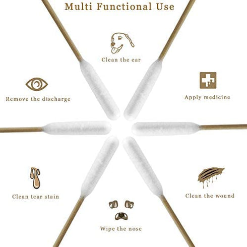 Hzran Cotton Buds for Dogs, 6 Inch Cotton Buds for Large Dog Ears, Lengthen Cotton Swabs for Cleaning Dogs Ears, Apply Medicine, Clean Wound, Bamboo Cotton Buds for Large Dog(50 Pieces)
