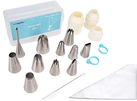 Kasmoire 11 Pcs Extra Large Piping Tip Set,Stainless Steel Cake Decorating Icing Tips Nozzles,Professional Pastry Tips for Cupcake, Cookie and Puff